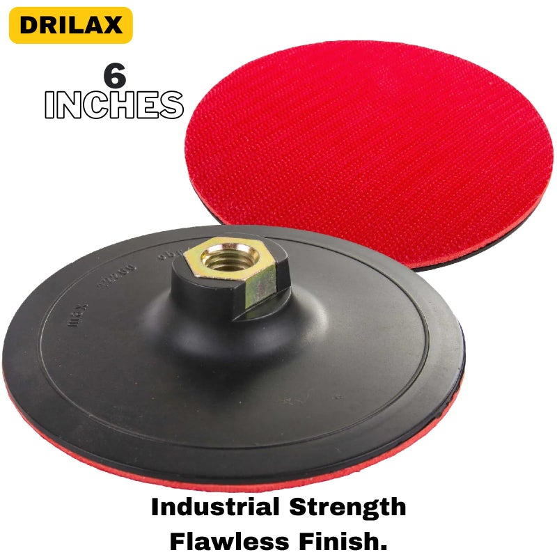 Drilax 6 Inch Hook and Loop Backing Pad | Rigid, Low-Profile Design with Wrench Mounts | 5/8"-11 Thread for Flat Surface Grinding, Sanding & Polishing | Fits Dewalt & Other Tools - Image 2